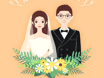 Wedding Illustration bride flat design flower groom wedding