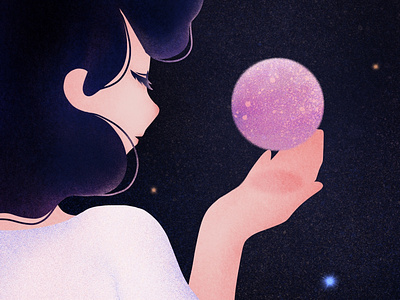 Good night, little planet. dream flat design girl good night illustration star universe
