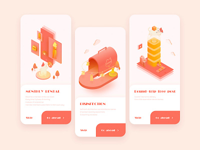 Female fashion monthly rent app design illustration onboarding ui 插图