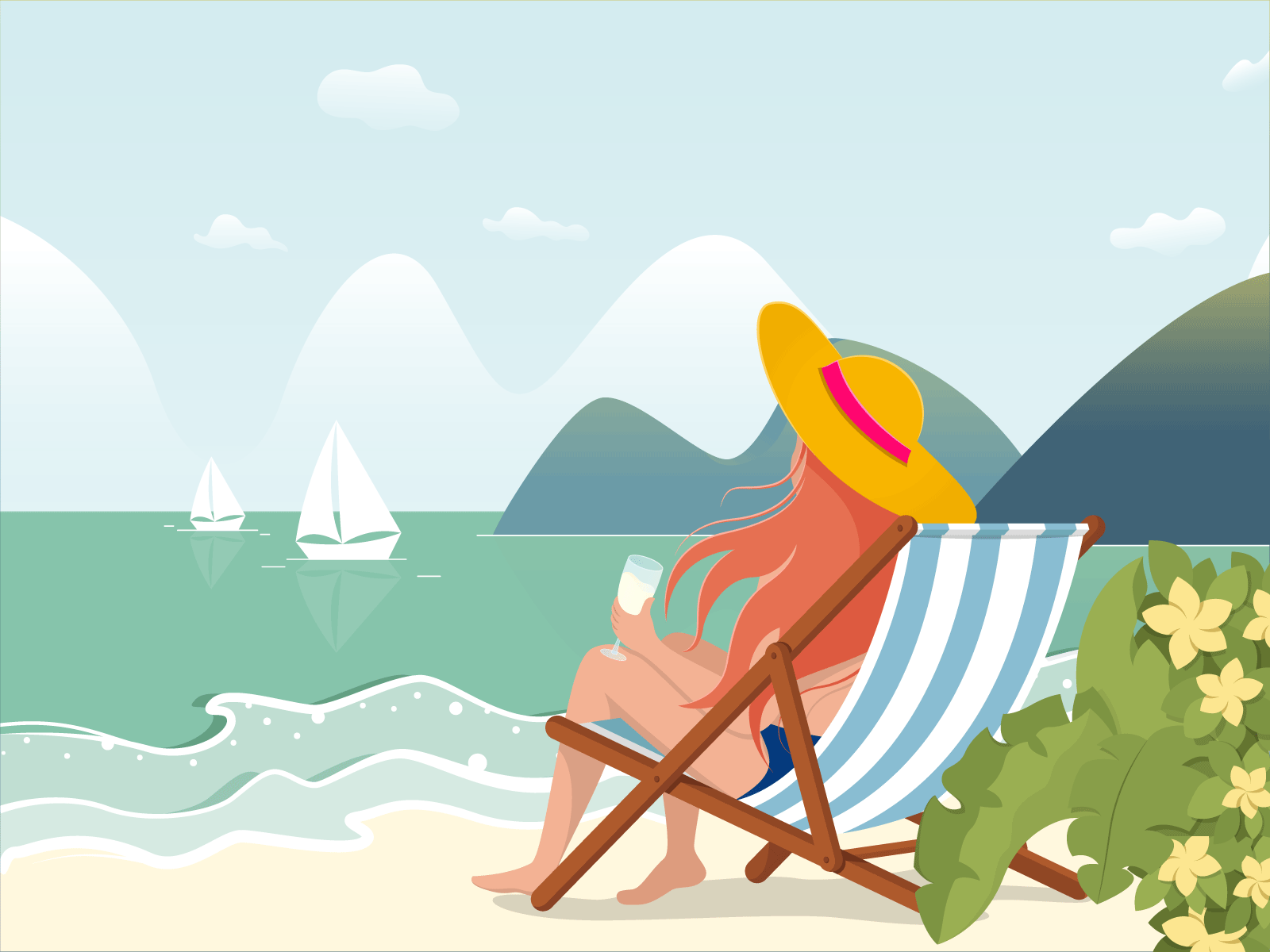 Summer Holiday beach character design drawing girl illustration illustrator sea summer summertime sun vacation vector