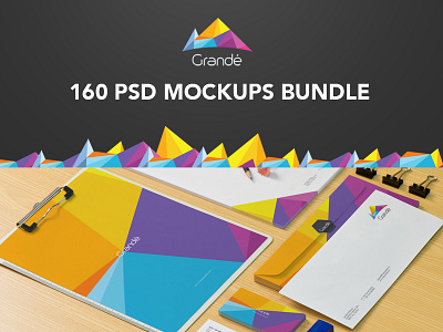 GRANDÉ: 160 PSD MOCKUPS BUNDLE advertising book brochure devices flyer logo magazine mock up mock up mockup mockups stationery