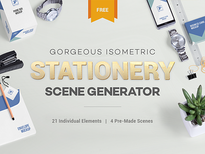 Free Isometric Stationery Mockup Scene Generator