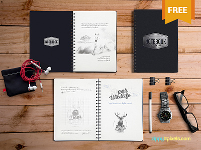 Free Notebook Mockup PSD artwork branding drawing free freebie logo mockup notebook photoshop mockup psd sketchbook stationery