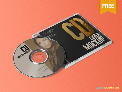 Free CD Jewel Case & Label Sticker Mockup branding cd cd cover cd label free freebie label sticker labeling mockup packaging psd stationery