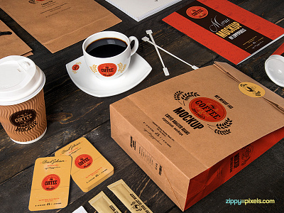13 Coffee Shop Packaging & Branding Mockups Vol. 1 brand identity branding coffee mockups corporate identity cup menu mockup mockups packaging paper bags psd sachet