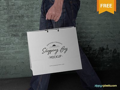 Free Shopping Bag Mockup PSD branding customizable free freebie merchandising mockup paper bag photorealistic photoshop presentation psd shopping bag