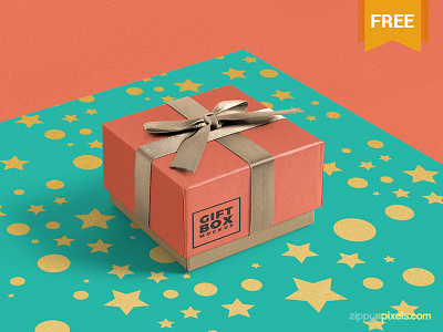Free Gift Box Mockup PSD box free freebie gift giftbox mockup packaging psd wrap wrappingpaper