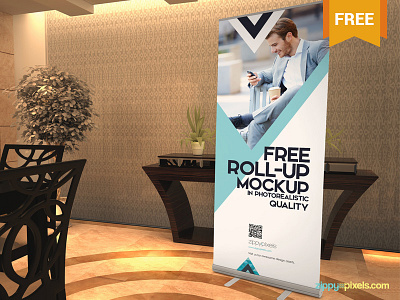 Free Elegant Roll Up Banner Mockup ads advertisement banner branding free freebie mockup photoshop psd rollup standee