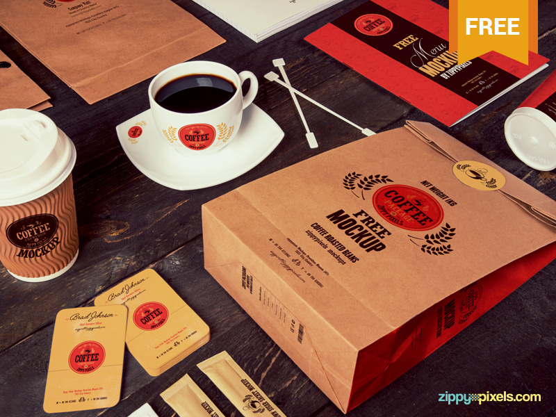 Download Free Coffee Branding Mockup by ZippyPixels on Dribbble
