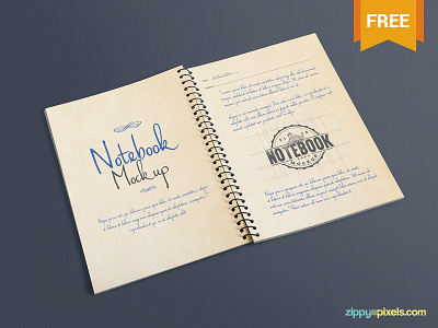 Free Open Journal Mockup PSD diary free freebie journal logbook mockup notebook open photoshop psd register stationery