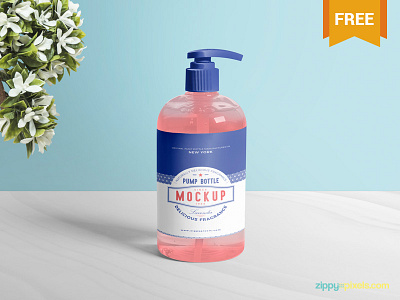 Free Dispenser Pump Bottle Mockup bottle branding dispenser free freebie mockup packaging photoshop psd pump