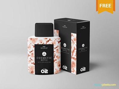 Free Realistic Cosmetic Bottle Mockup bottle box branding cosmetic free freebie mockup packaging photoshop psd