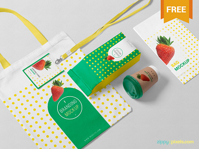 Free Packaging Mockup Scene bag card cup free freebie mockup mug packaging photoshop pouch psd