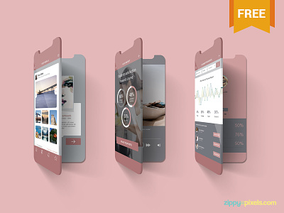 2 Free Multi Screen Mockups For iPhone app design apple devices free freebie ios iphone 8 iphone x mobile application mockup photoshop psd
