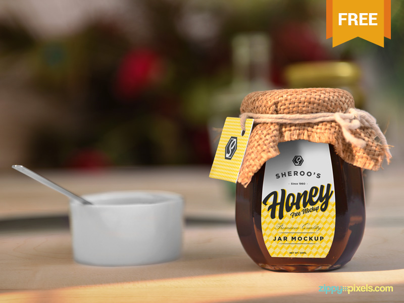 Download Free Awesome Honey Jar Mockup by ZippyPixels on Dribbble PSD Mockup Templates