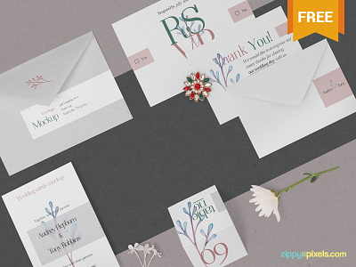 Free Elegant Wedding Stationery Mockup card free freebie invitation mockup photoshop presentation psd stationery wedding stationery