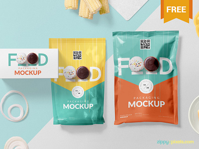 Free Food Packaging Mockup PSD branding food free freebie mockup packaging photoshop pouch presentation psd sachet