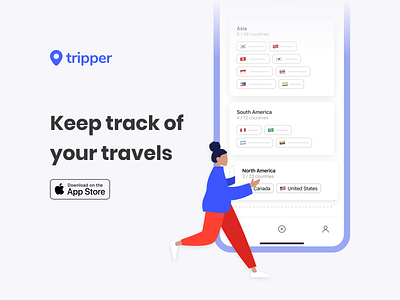 Tripper: Travel Map & Journal app app store illustration ios minimal mobile travel ui ux web world