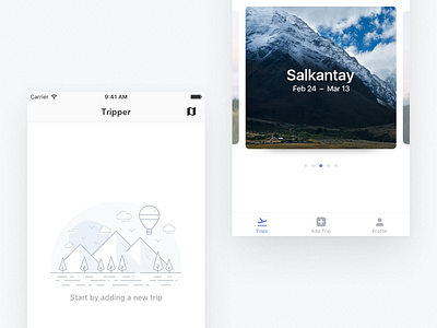 Tripper — Home Screen app color design empty state icon illustration ios minimal mobile peru travel trips