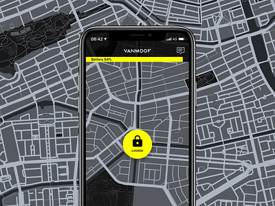 Vanmoof Lock Interaction animation app app design branding design flat framer framer x ios lock map minimal mobile prototype ux vector yellow