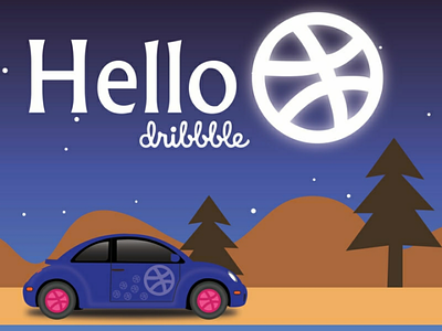 A Hello Design made for Dribbble car dribble nature night road stars trees