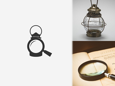 Latern & magnifying glass app branding design flat icon illustration logo minimal negative space space symbol