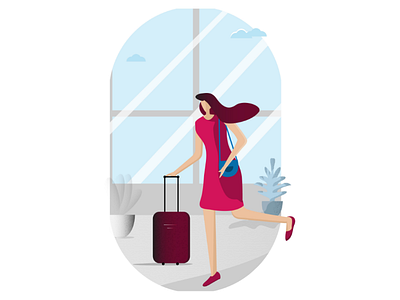 On the way illustration girl airport