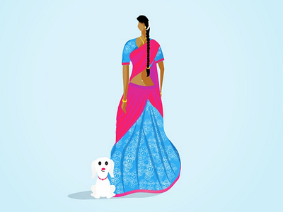Tamilian Woman dog girl illustration indianculture puppy tamil woman