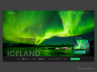Aurora Packages - Web design adobe xd adventure aurora clean daily ui dark ui design interaction landing page minimal package travel trip planner ui ux vacation web design web page website