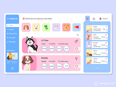 Adopt'em - Web design adopt adoption dashboard design donate favorite figma grid interaction minimal notification pet pets schedule trending ui ux web design web page website