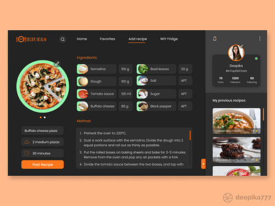 Recipe Realm - Dashboard adobe xd app cook dashboard design favorite figma food interaction lockdown minimal notification profile recipe trending ui ux web design web page website