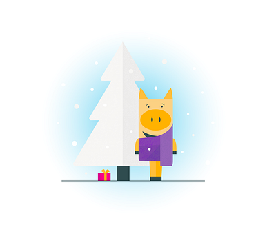 New Year Pig christmas christmas card christmas tree flat design flat illustration gift illustration new year new year 2019 pig piglet scarf snowwhite winter