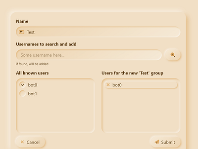Group creation popup form app form group neomo neomorfism popup