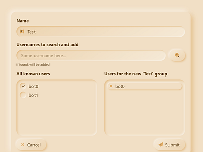 Group creation popup form