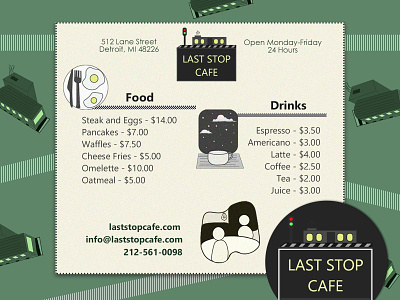 Menu Design - Last Stop Cafe branddesign branding digitaldesign food foodesign iconography illustrator illustrator cc inspiration logo marketing menu menu card menudesign takeaway menu vectorlogo