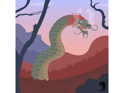 Dusk of the Dragon ape branch character art characterdesign design digitalillustration dragon dusk enhanced illustration illustrator japanese mountain smoke trees