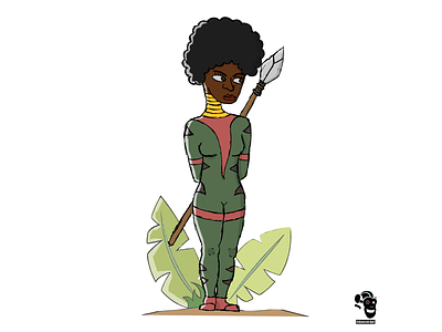 Woman Warrior afro character character art digitalart digitalillustration female character gold green hero heroine illustration illustrator jungle leafs red spear warrior woman illustration