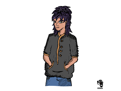 Some sorta Anime Hero? anime anime character ape character character art digitalart enhanced graphic design illustration illustrator jacket jeans purple hair