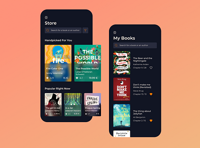 Book Library App app app design book buy concept dark dark ui design library mobile app online store rent shop store ui