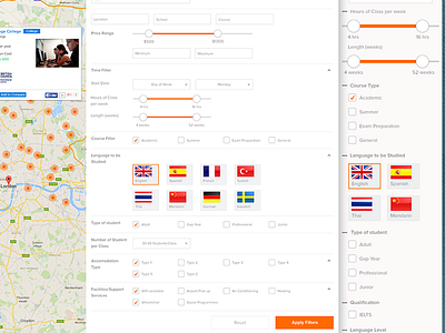 Search Filters advanced course design filter form goenrol map slider student ui ux web