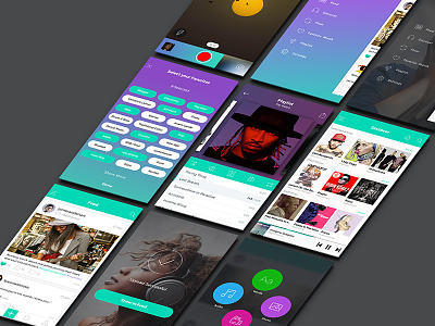 Music App Screens app design discover feed iphone music player sidebar ui upload