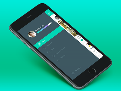 Sidebar app design discover feed ios iphone menu music player sidebar ui