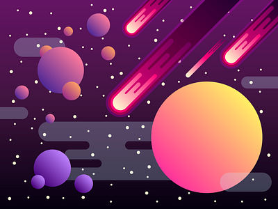 Space art blackorbitart colorful creative galaxy graphics design illustration meteor minimalism orange planet purple space vector vector graphics yellow