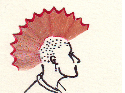 alternative types in the arts, illo idea collage illustration irokese pencil shavings scribble