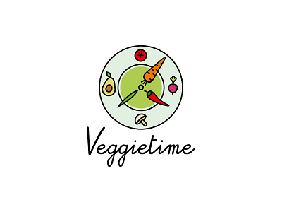 Veggie Time avocado branding carrot clock eco green logo vector vegan vegetable vegetarian veggie