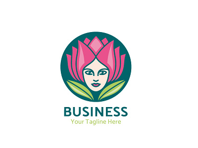 Lady Lotus design face flower girl green lady leaf logo lotus pink vector woman