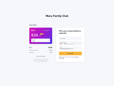 Maru Family Club design form subscriptions ui ux