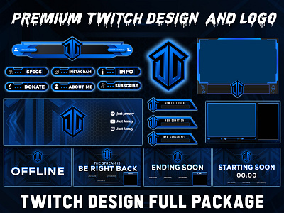 Professional Gaming Twitch Package For Streamer illustration intermission logo overlays screen stream design stream overlay stream panel streaming twitch design twitch logo webcam