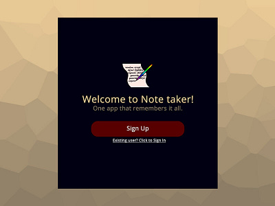 Splash Screen for Note taker button design note taker notes sample sign up splash screen