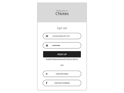 Dailyui 01 Signup Page app branding button cnotes dailyui dailyui 001 design icon notes sample sign up ui ux